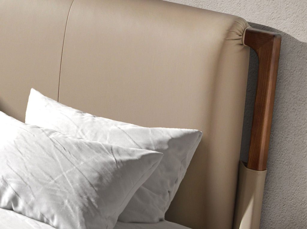 Mink-coloured faux leather bed