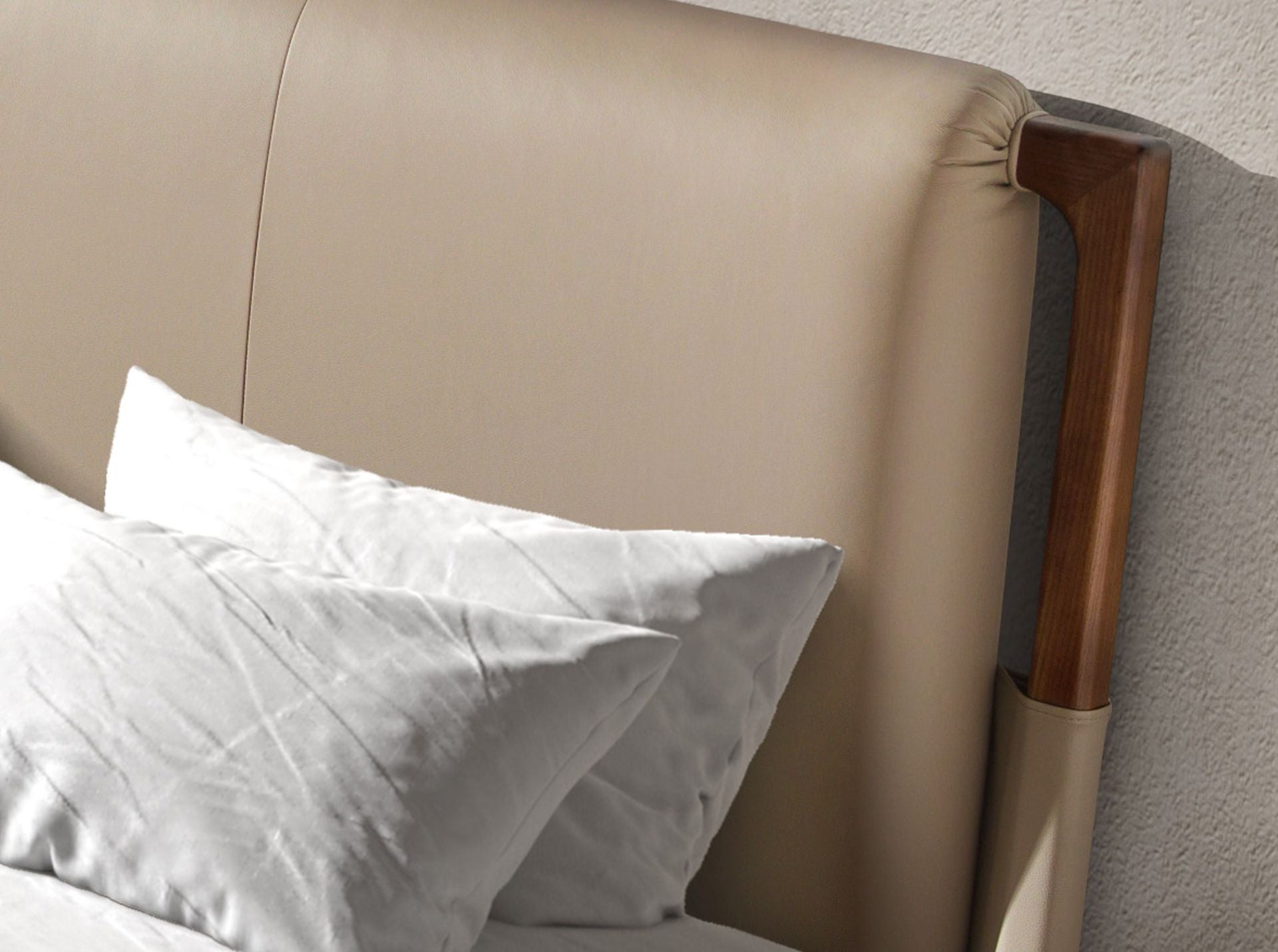 Mink-coloured faux leather bed