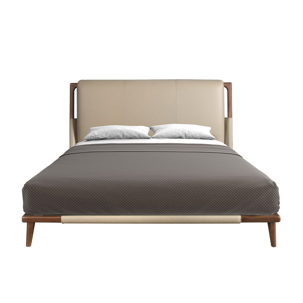Mink-coloured faux leather bed