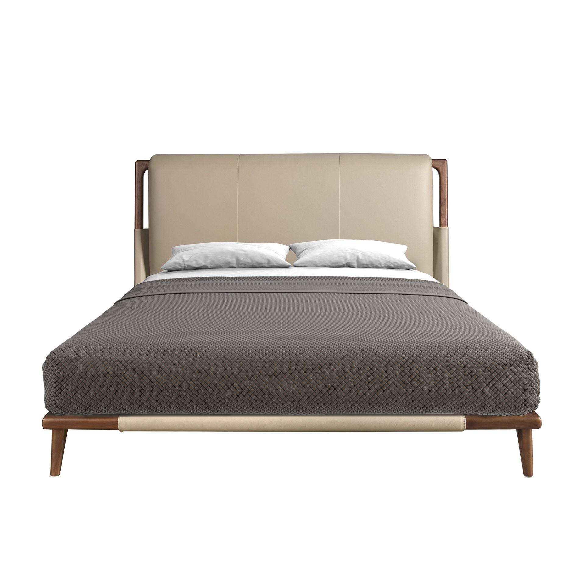Mink-coloured faux leather bed