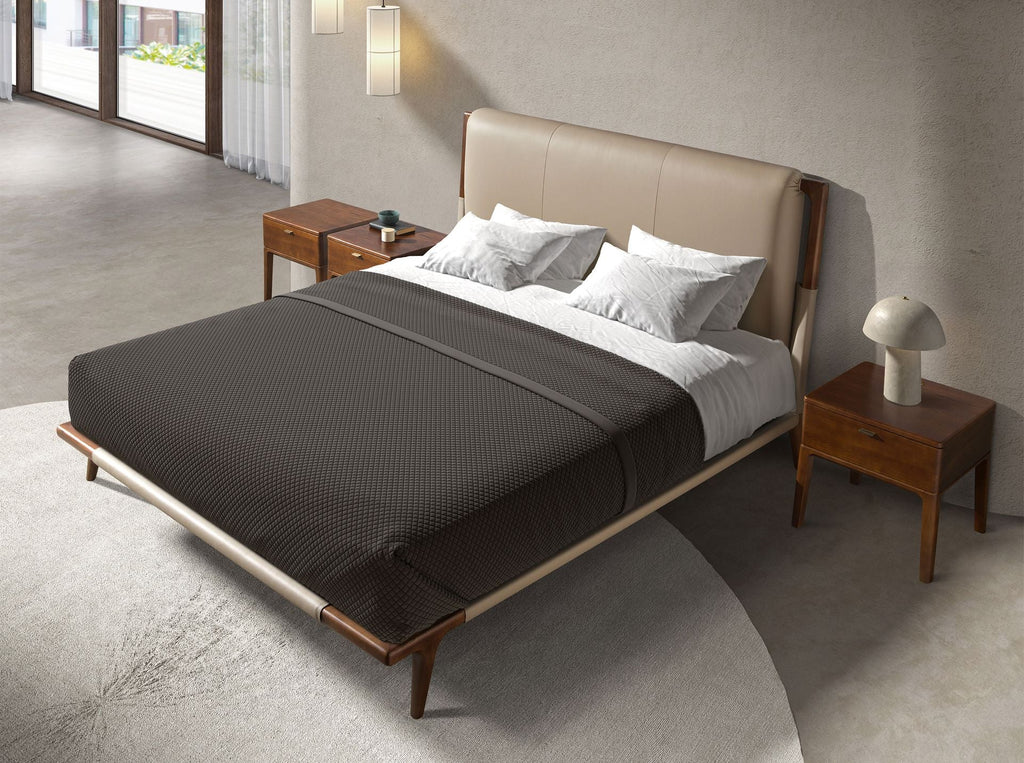 Mink-coloured faux leather bed