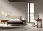 Mink-coloured faux leather bed