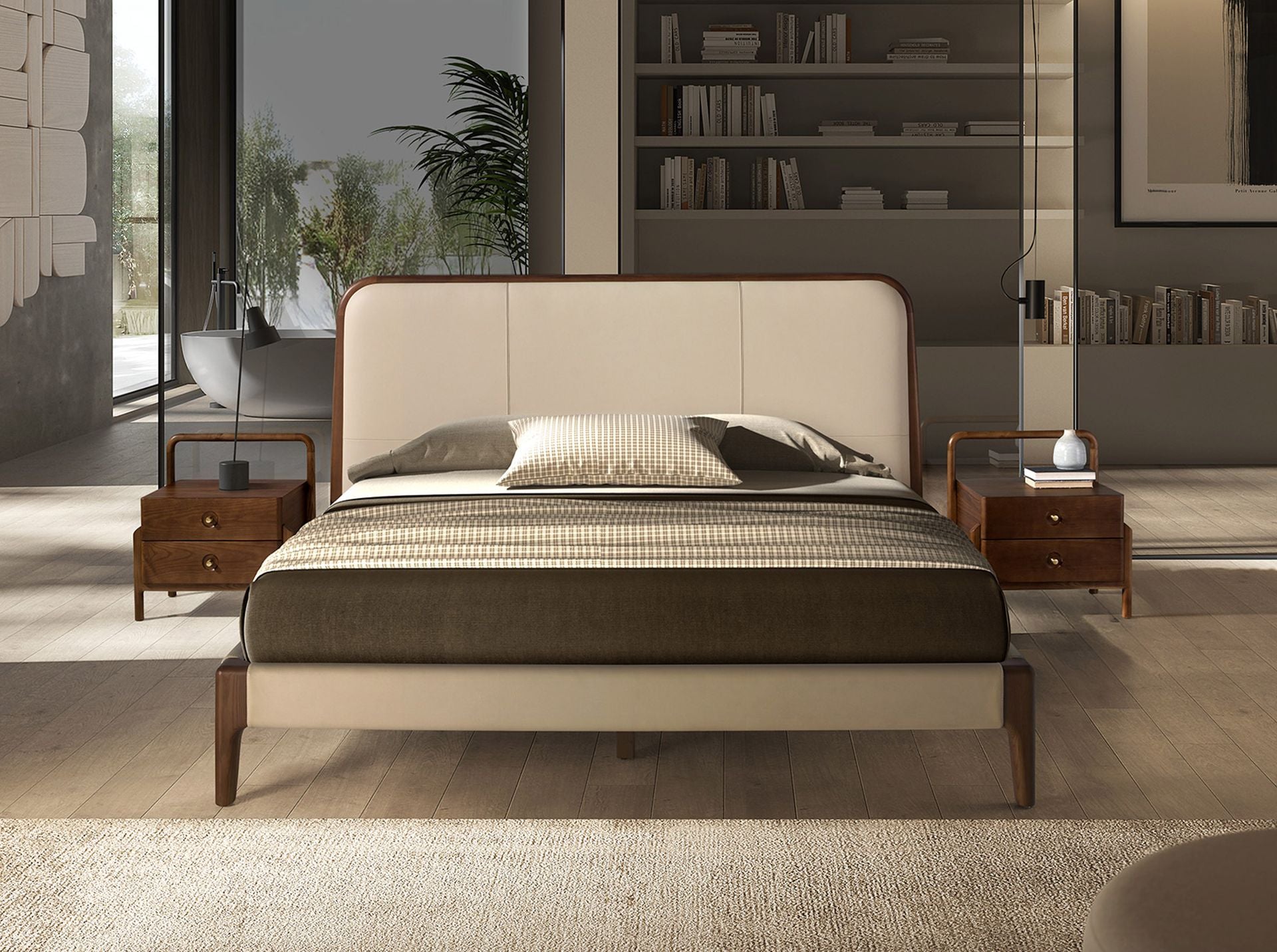 Cream faux leather bed