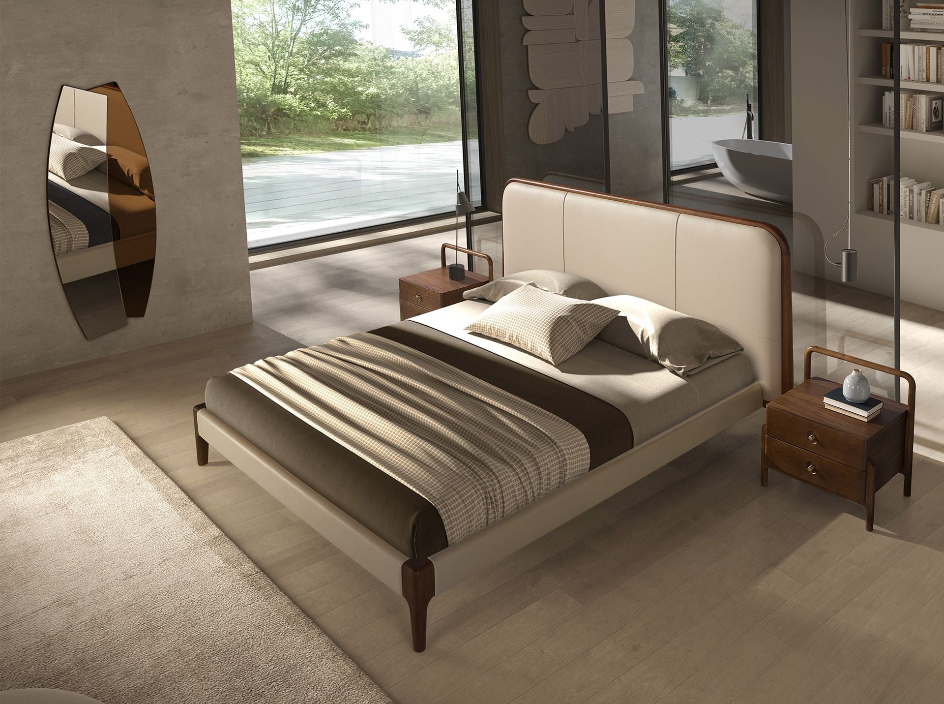 Cream faux leather bed