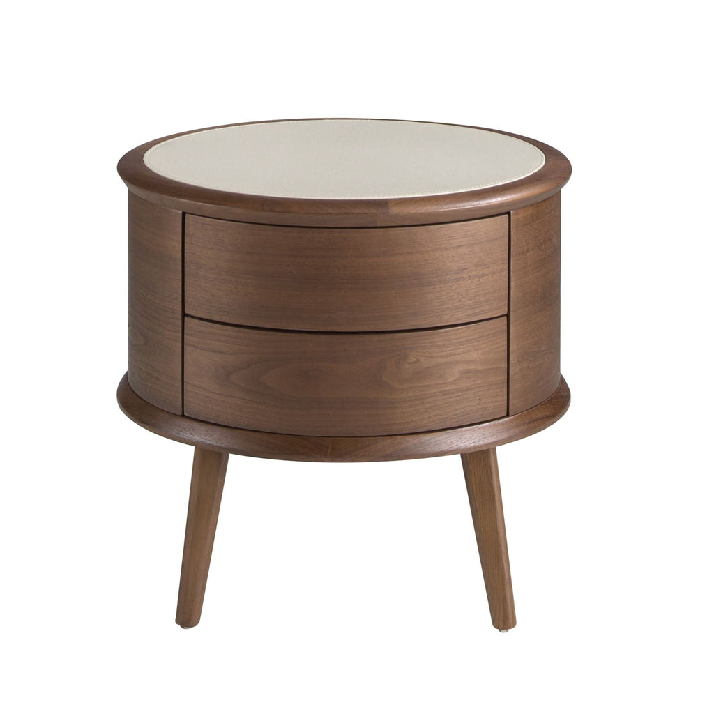 Walnut nightstand with cream leather top