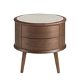 Walnut nightstand with cream leather top