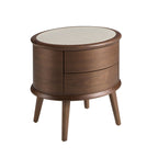 Walnut nightstand with cream leather top