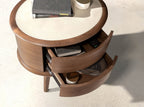 Walnut nightstand with cream leather top