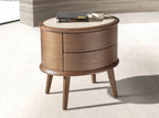 Walnut nightstand with cream leather top