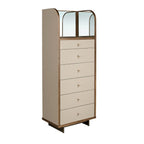 Dresser in faux leather, walnut, and polished steel with mirror