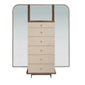 Dresser in faux leather, walnut, and polished steel with mirror