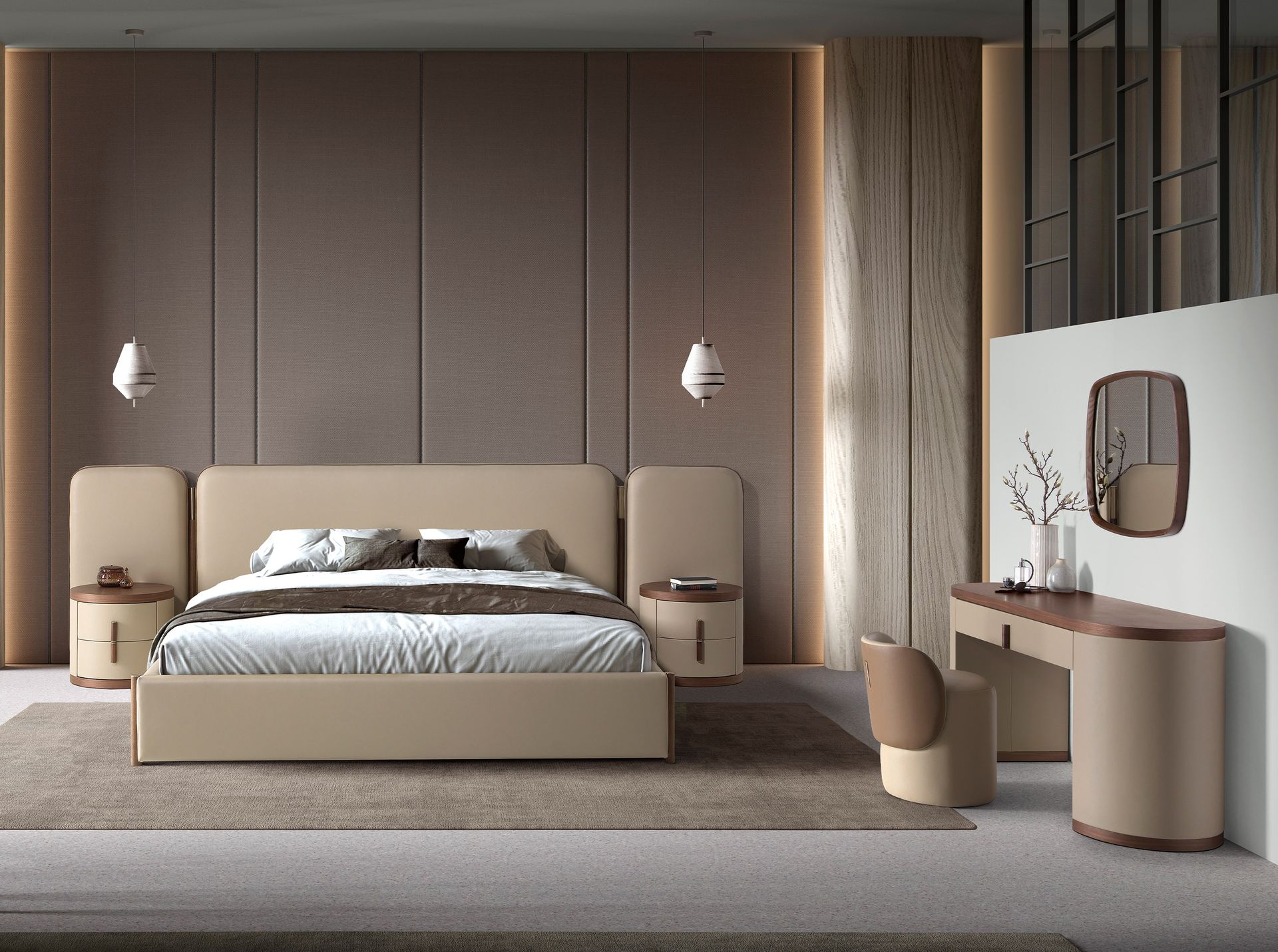 Faux leather mink-colored bed