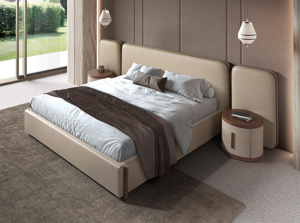 Faux leather mink-colored bed