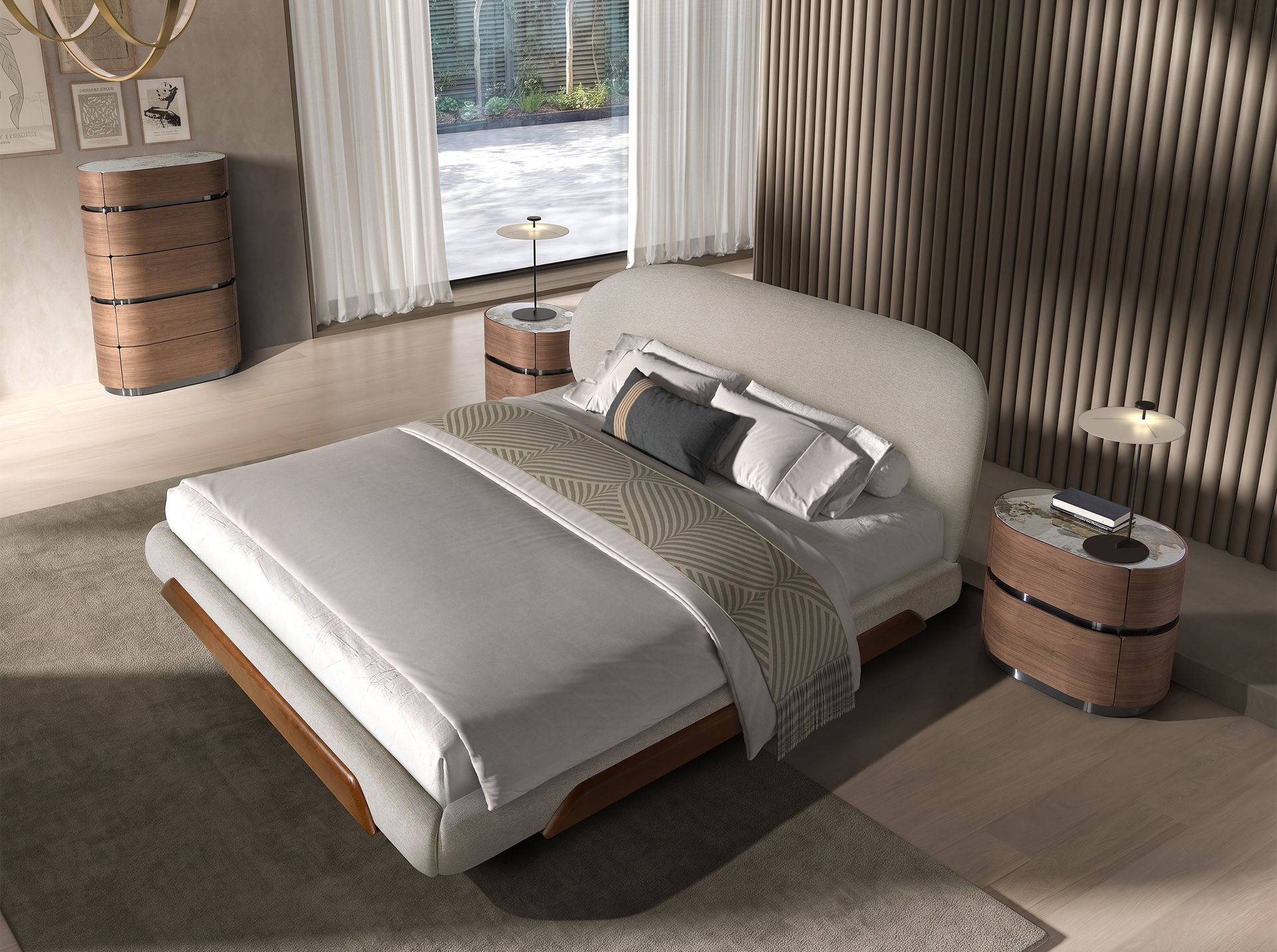 Light grey fabric bed