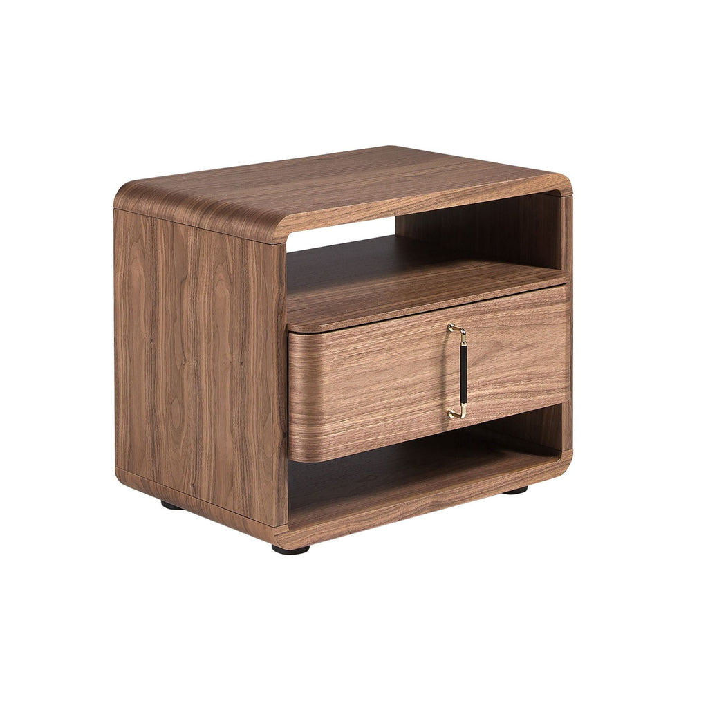 Walnut and black PVC bedside table