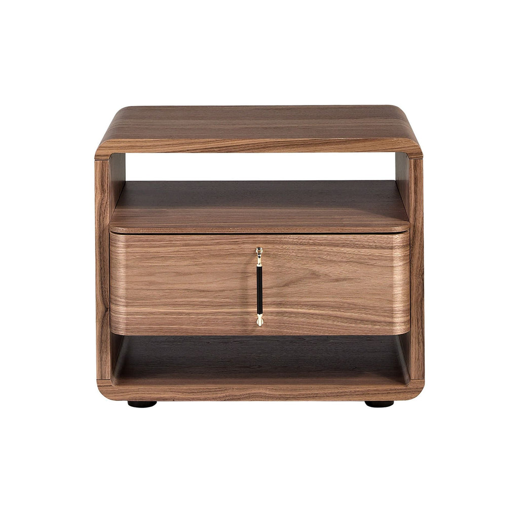 Walnut and black PVC bedside table