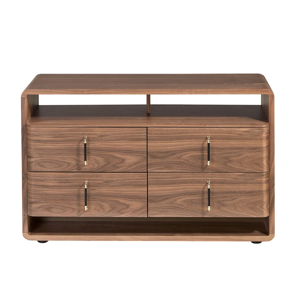 Walnut and black PVC chest of drawers
