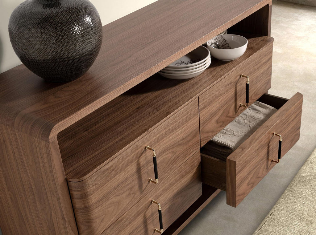Walnut and black PVC chest of drawers