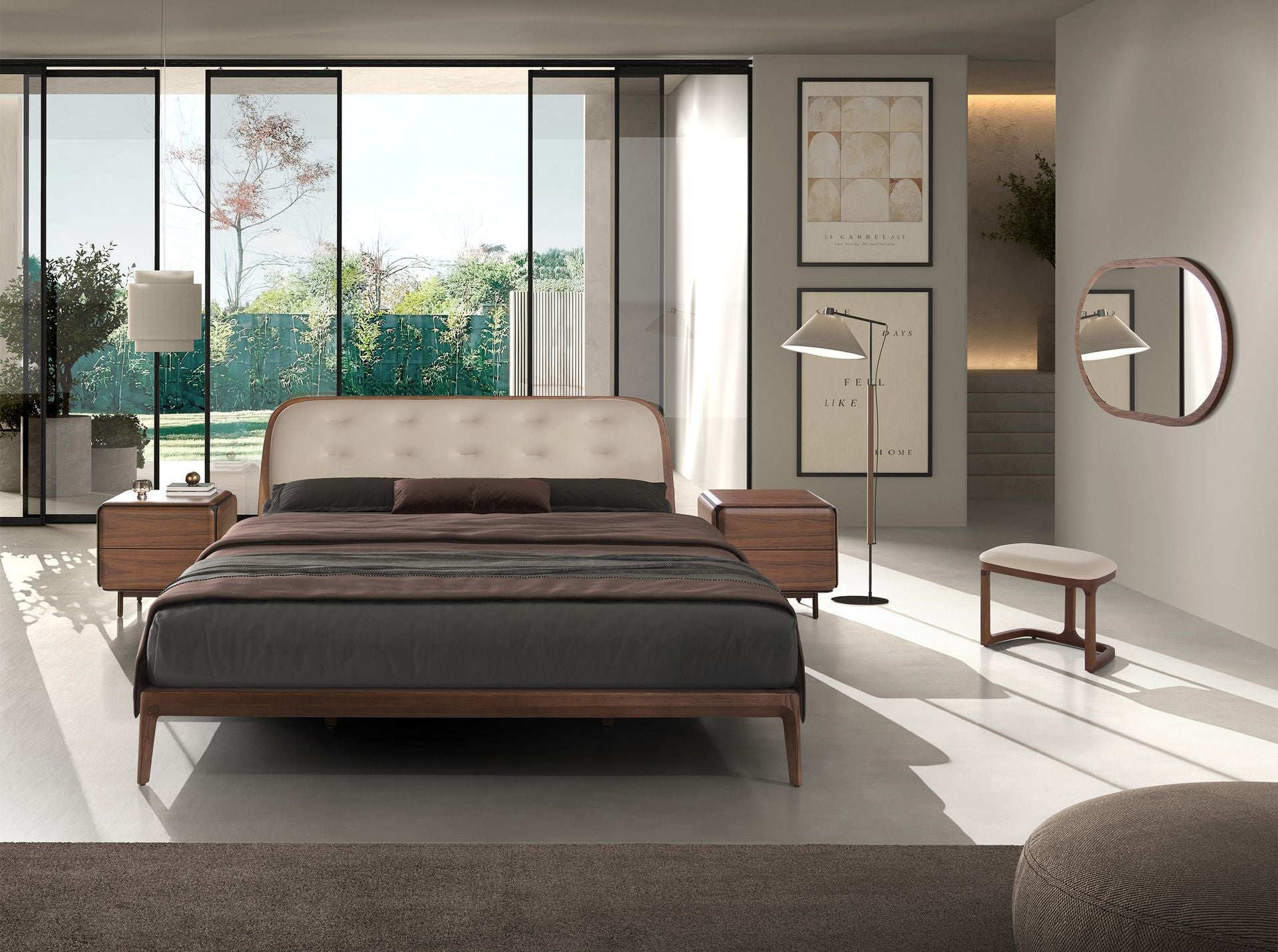 Faux leather bed, sand colored