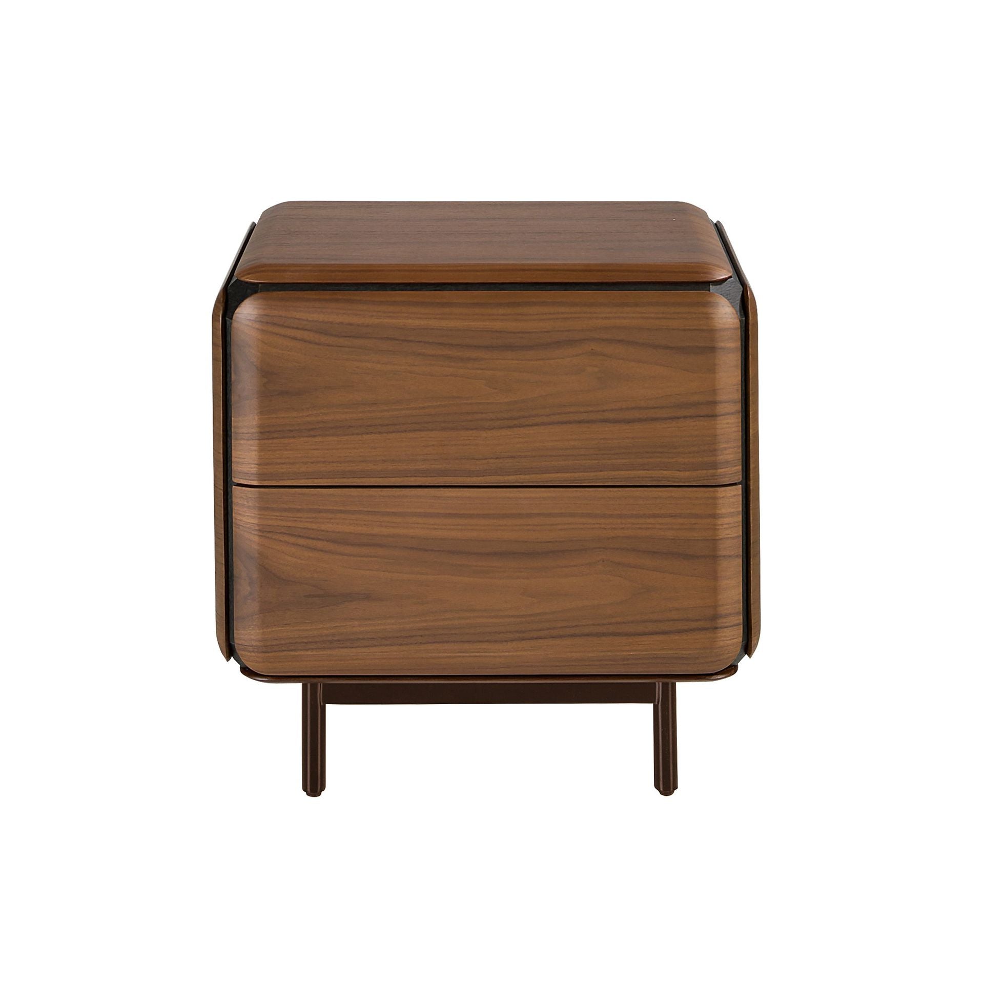 Bedside table in walnut, wenge and metallic brown steel