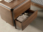 Bedside table in walnut, wenge and metallic brown steel