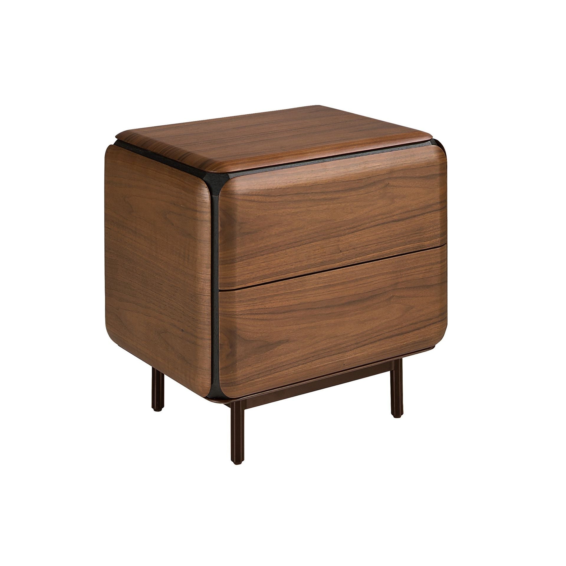 Bedside table in walnut, wenge and metallic brown steel