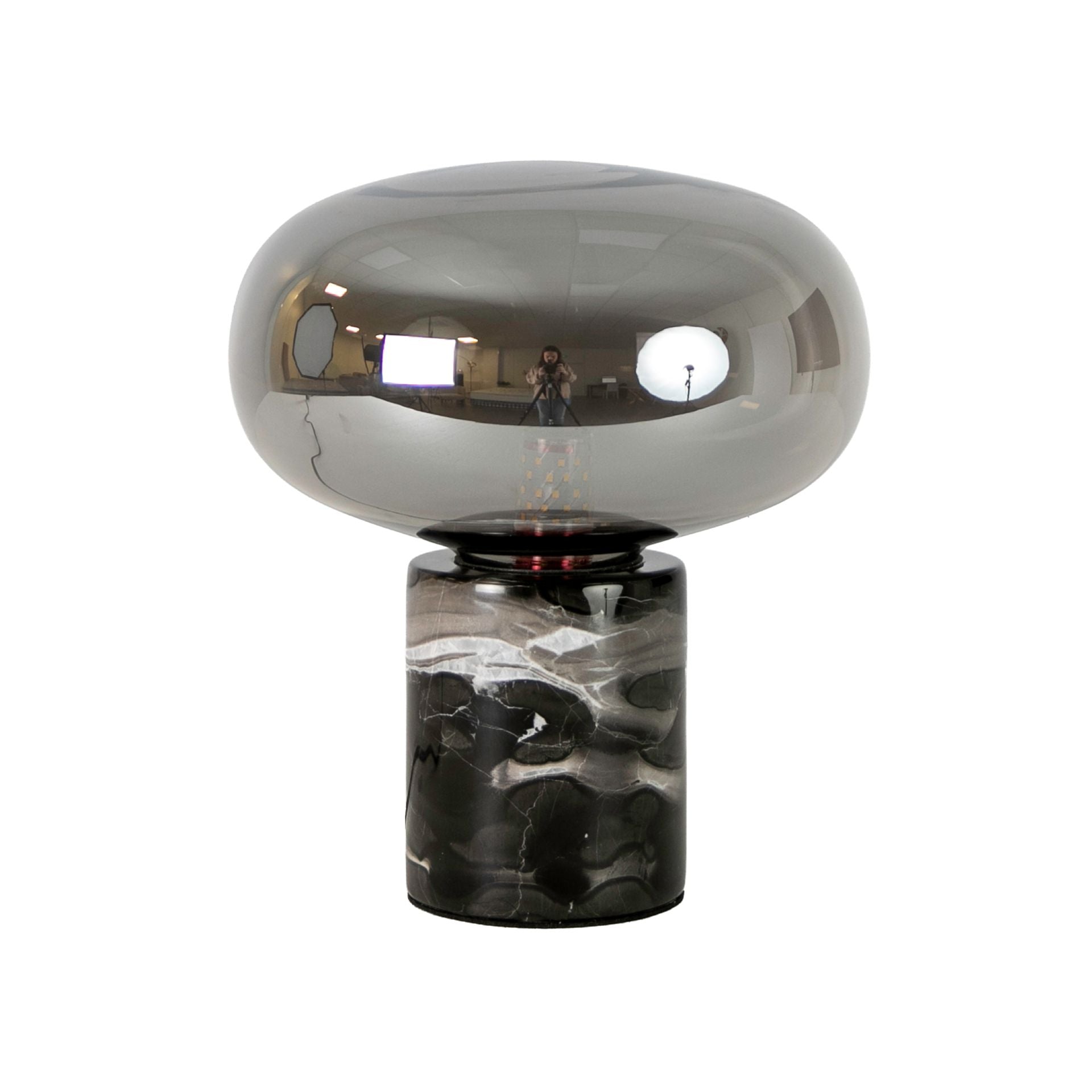Smoked grey mirror effect glass and porcelain stoneware table lamp