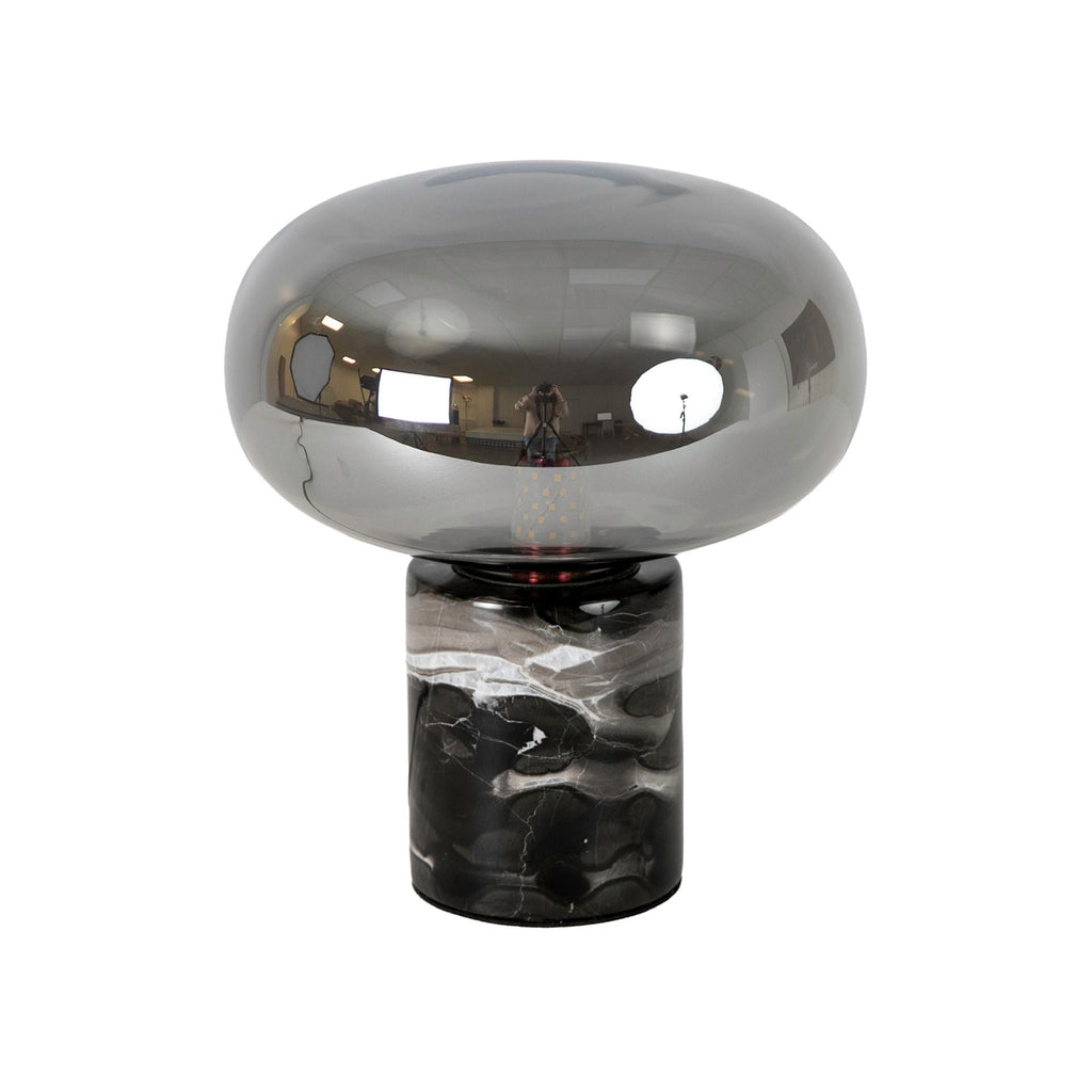 Smoked grey mirror effect glass and porcelain stoneware table lamp