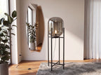 Grey smoked mirror effect glass and black steel floor lamp