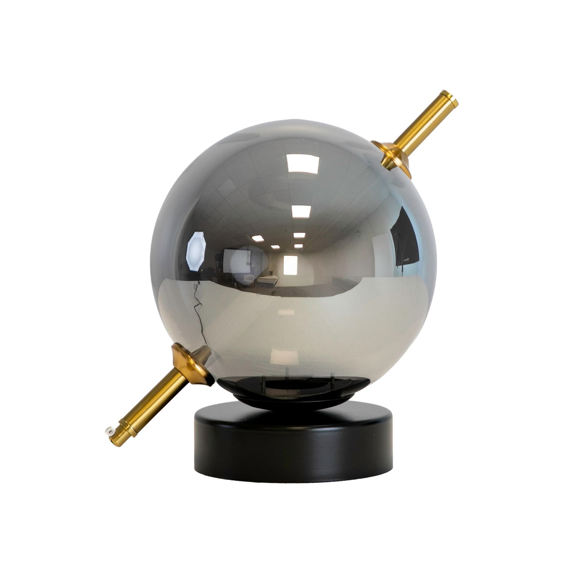 Grey smoked glass mirror effect and black steel table lamp