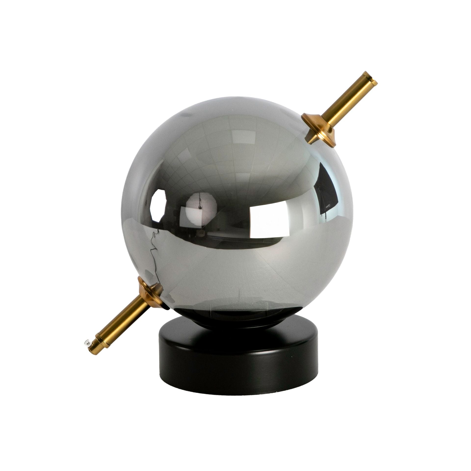 Grey smoked glass mirror effect and black steel table lamp