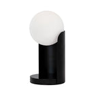 White glass and black steel table lamp