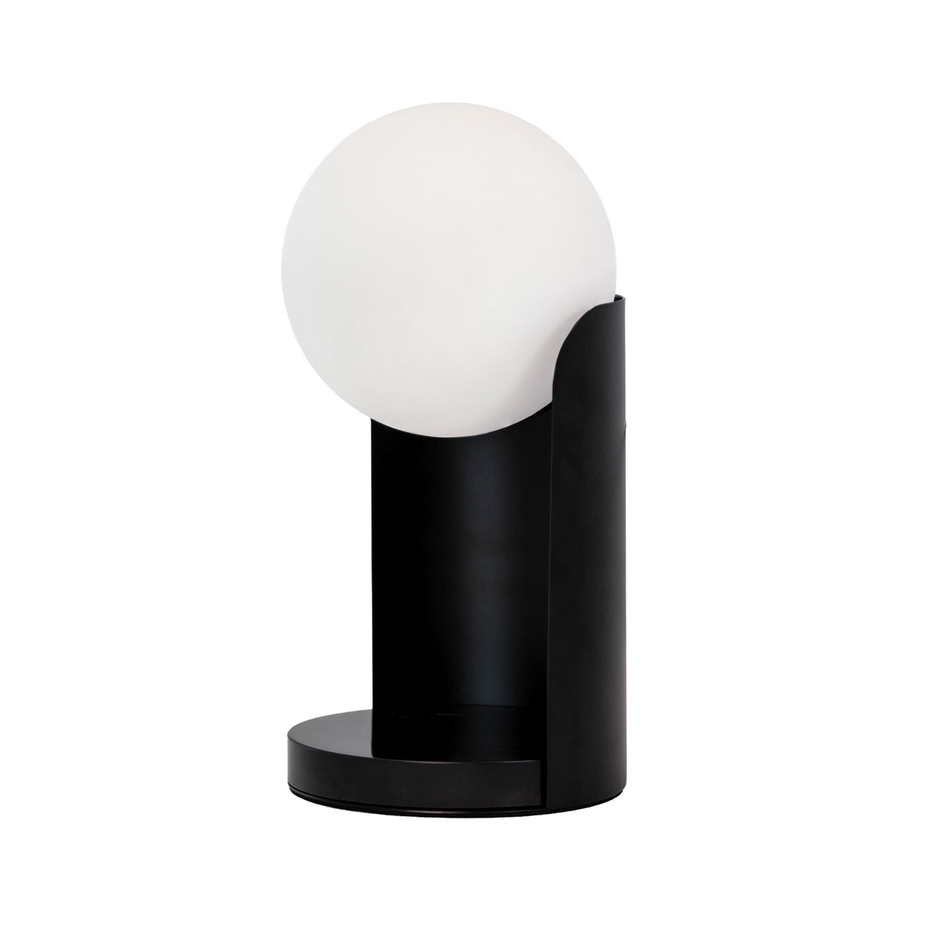 White glass and black steel table lamp
