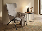 White glass and black steel table lamp