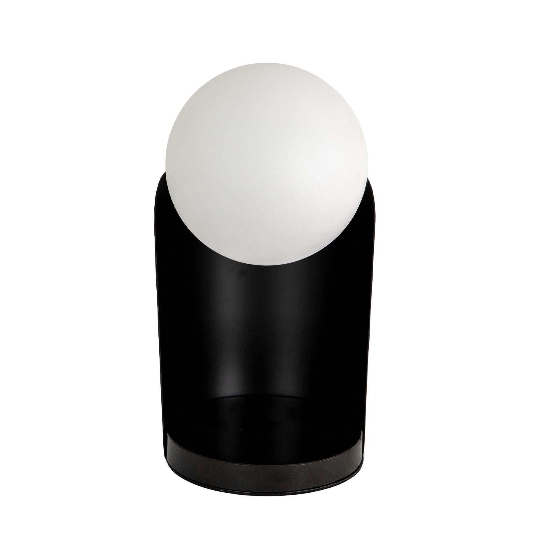 White glass and black steel table lamp