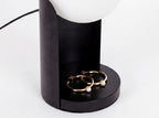 White glass and black steel table lamp
