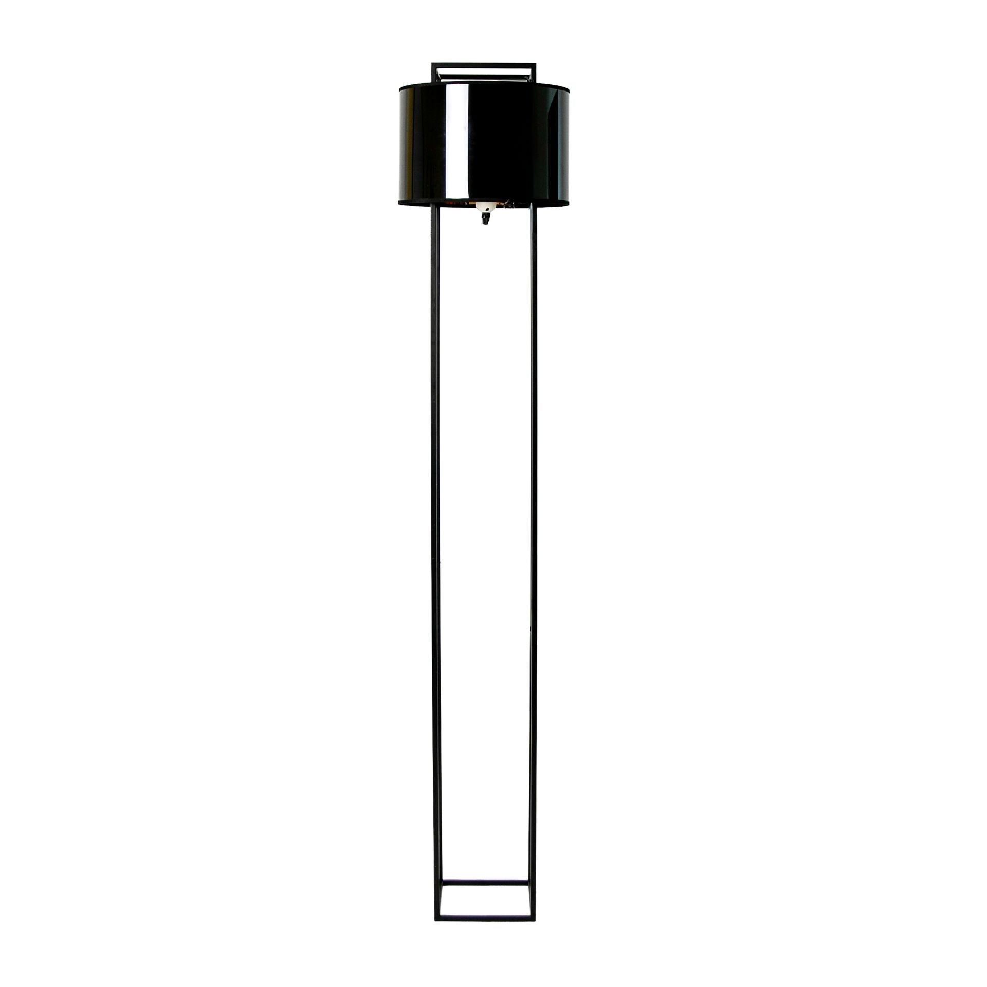 Floor lamp in black and polished gold PVC and black steel