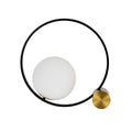 White glass and black steel table lamp with polished golden steel base