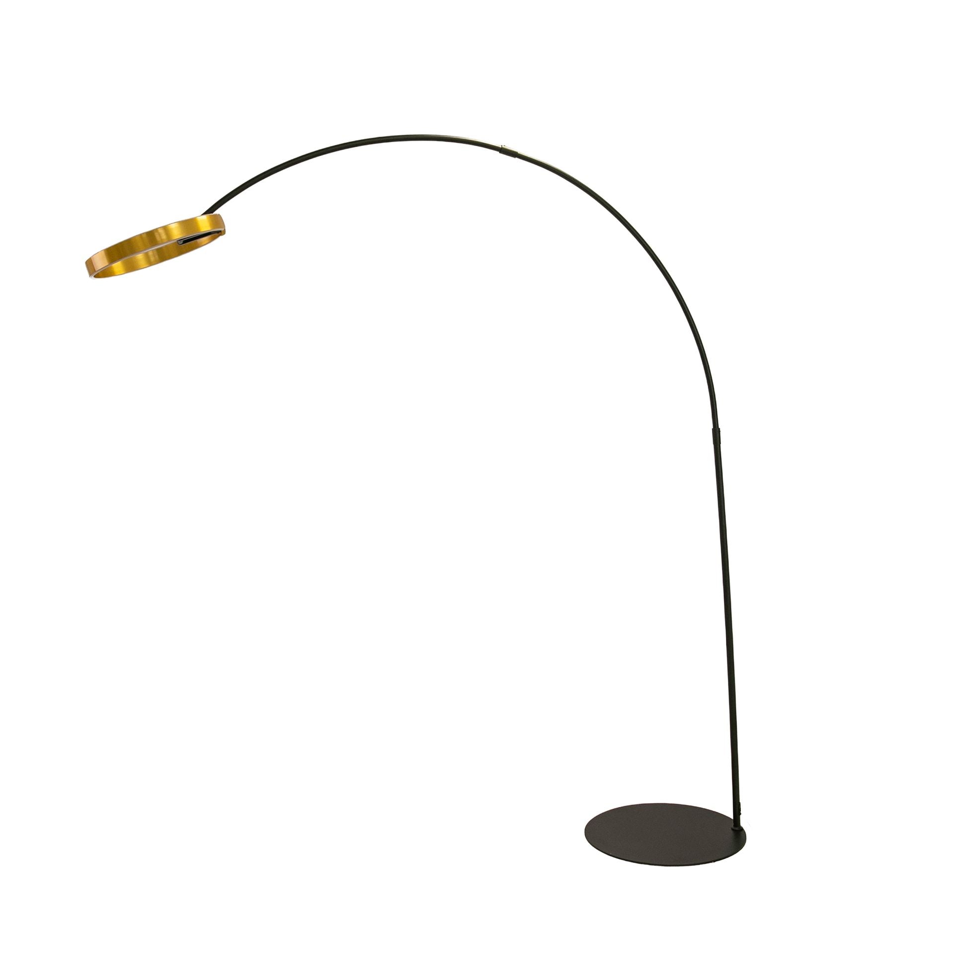 Polished golden steel and black steel floor lamp