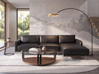 Polished golden steel and black steel floor lamp