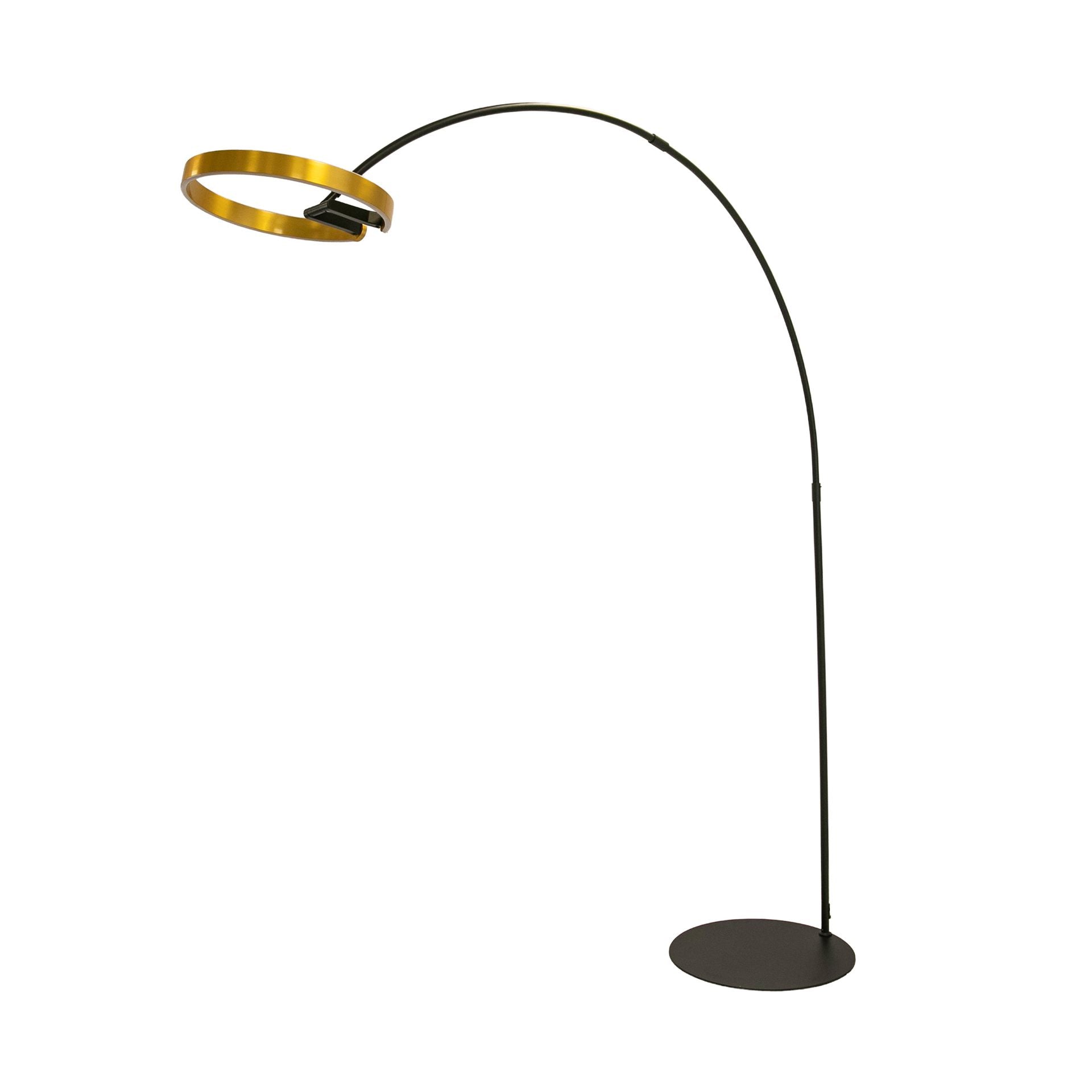 Polished golden steel and black steel floor lamp