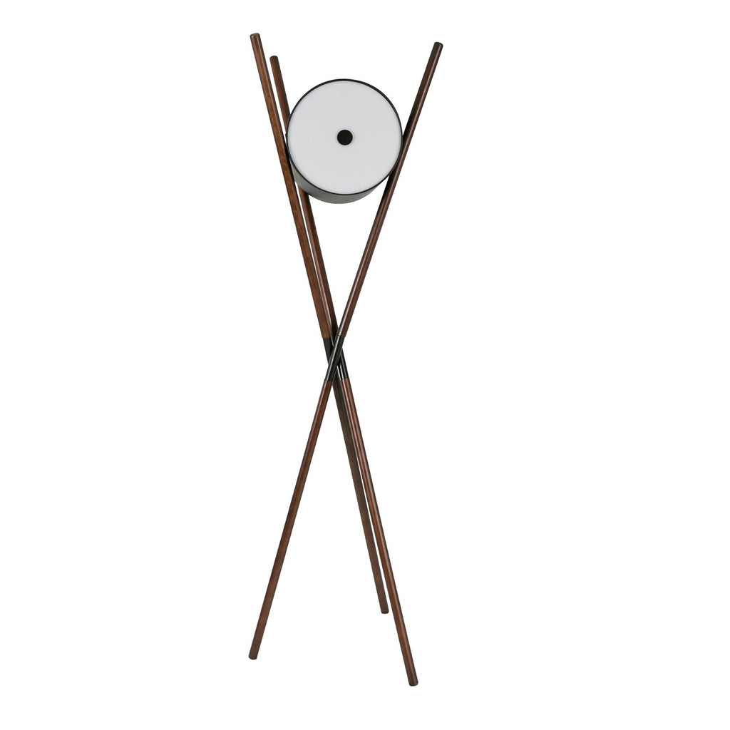 Black faux leather and dark walnut wooden floor lamp