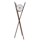 Black faux leather and dark walnut wooden floor lamp