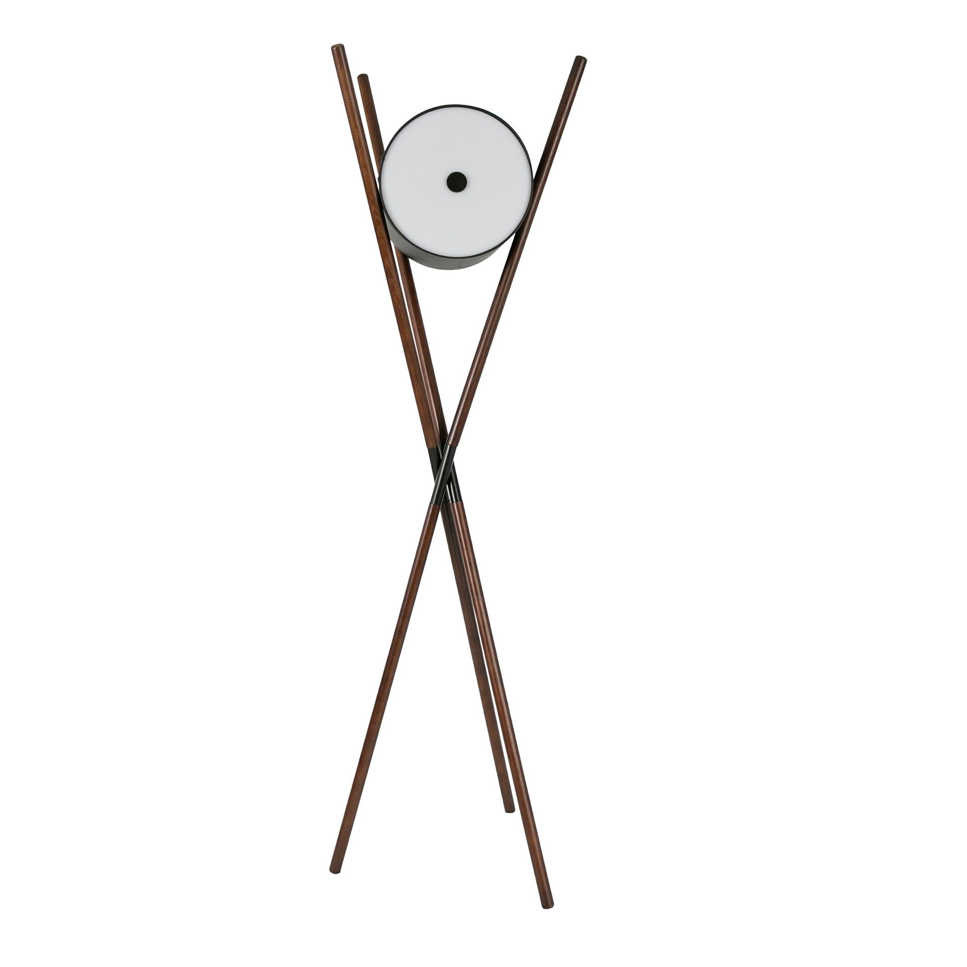 Black faux leather and dark walnut wooden floor lamp