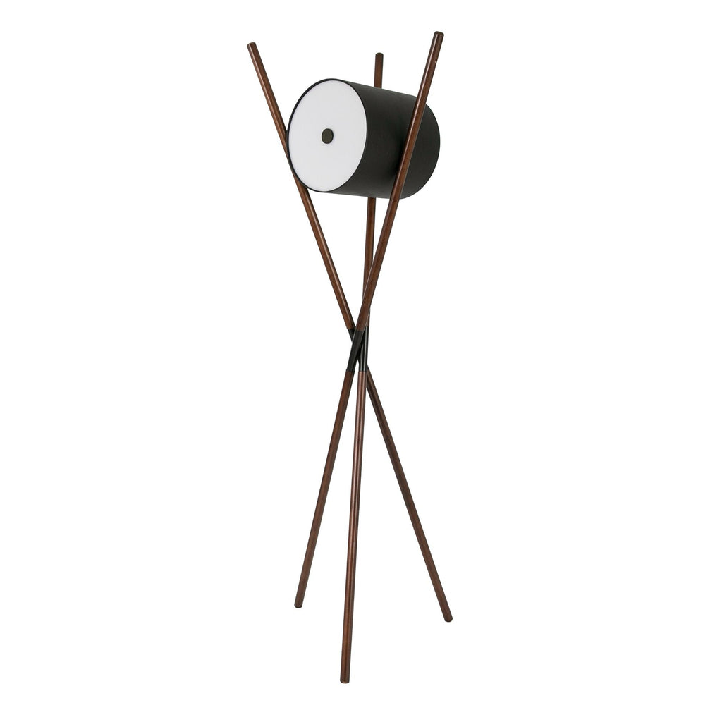 Black faux leather and dark walnut wooden floor lamp