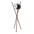 Black faux leather and dark walnut wooden floor lamp