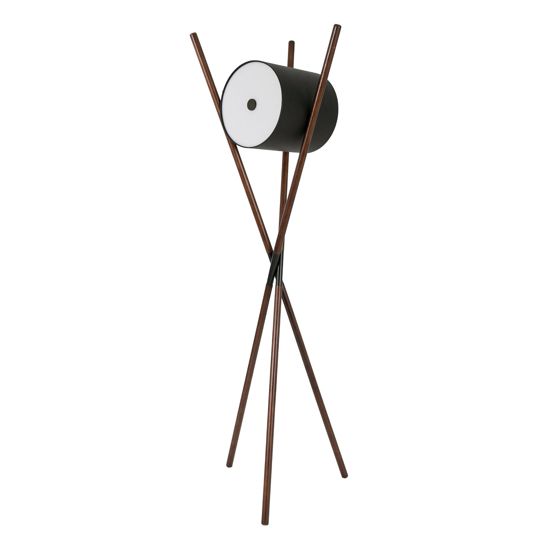 Black faux leather and dark walnut wooden floor lamp