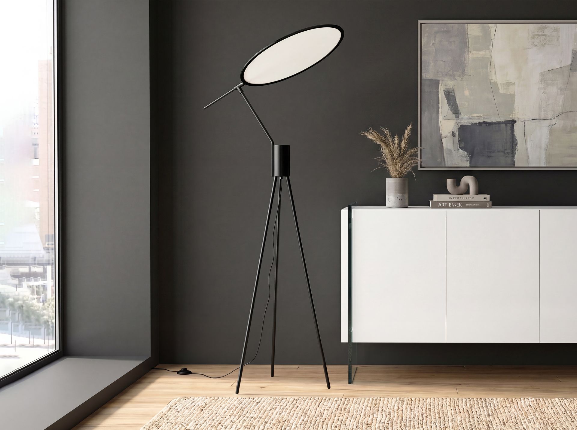 Floor lamp in black steel