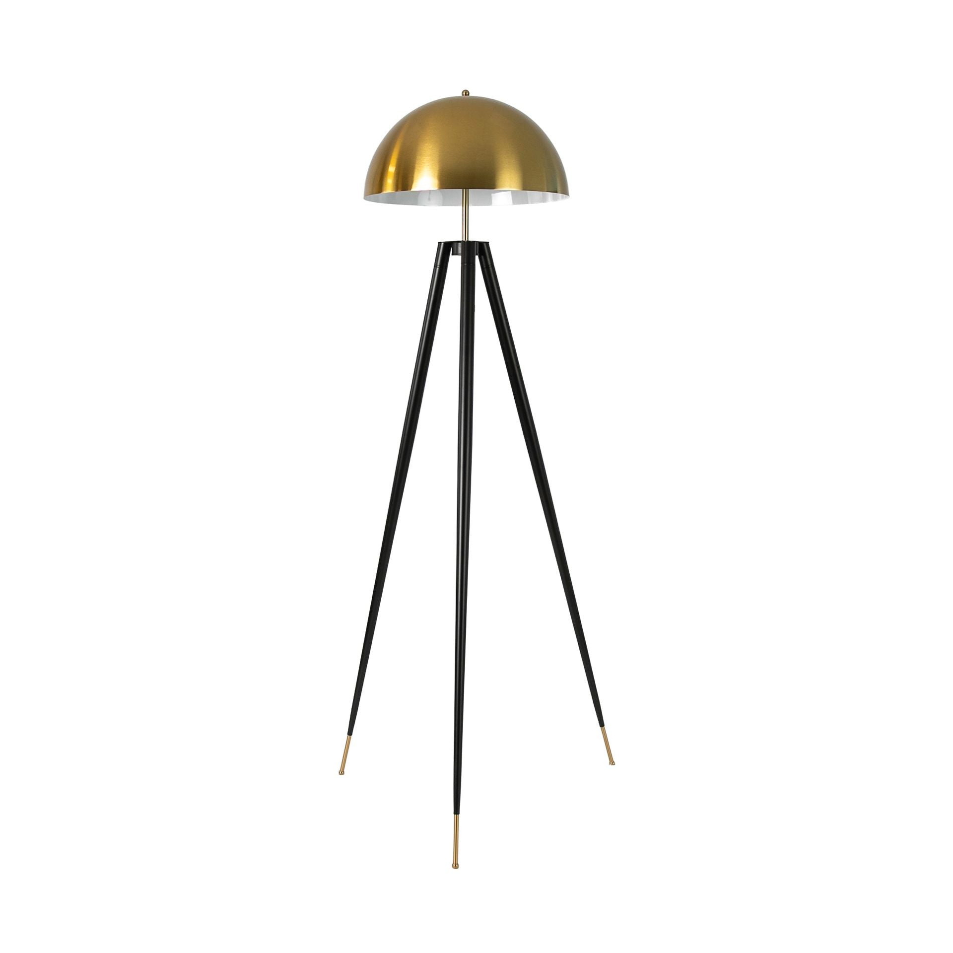 Floor lamp in polished golden steel and black steel