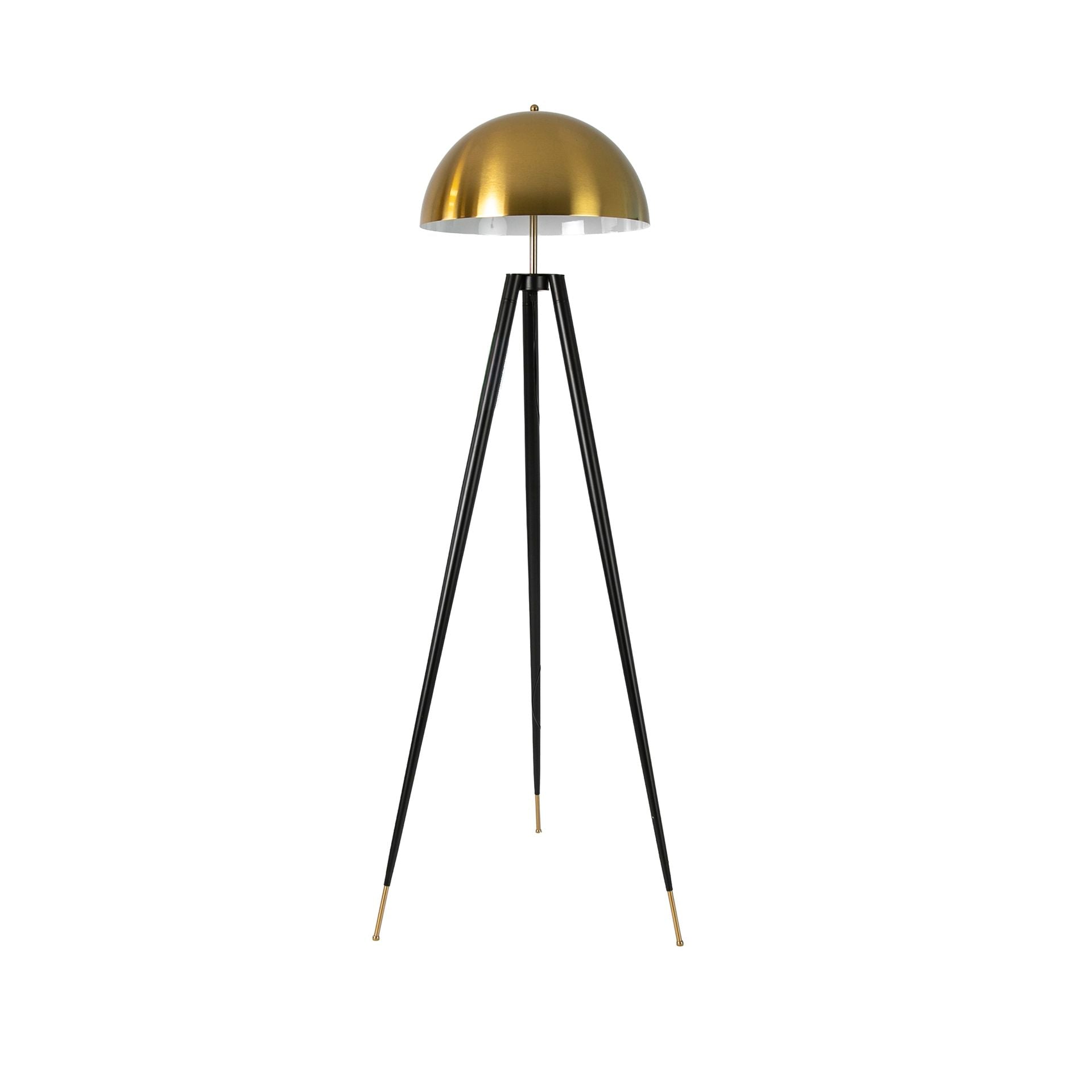 Floor lamp in polished golden steel and black steel